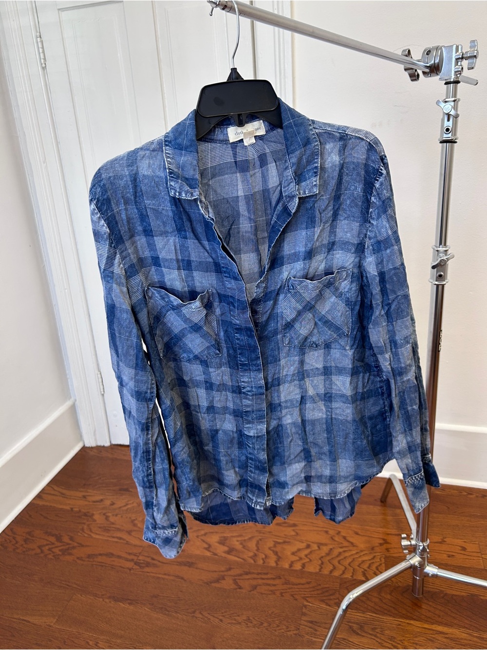 Cloth & Stone Anthropologie Indigo Plaid Tencel Button Down Shirt Size M